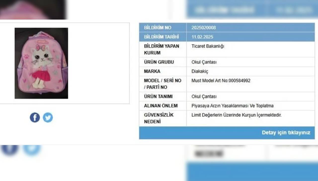 Ticaret Bakanlığı’ndan Güvensiz Ürün İlanı: Kurşun Tespit Edilen Okul Çantası