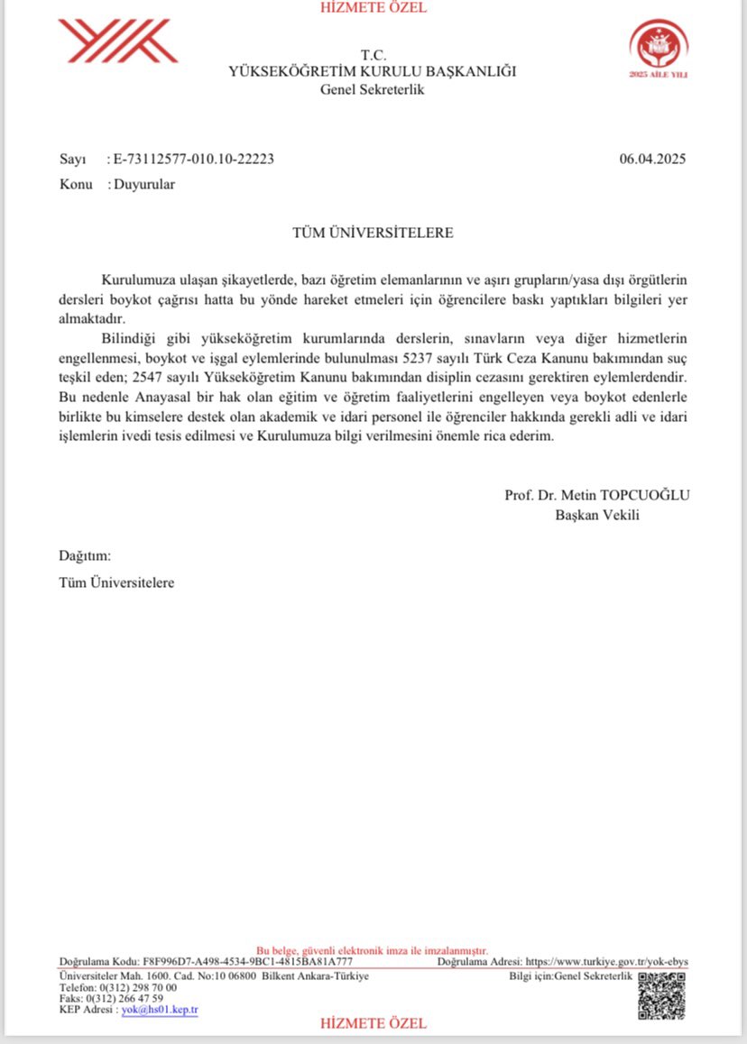 Yükseköğretim Kurulu'ndan Önemli Duyuru
