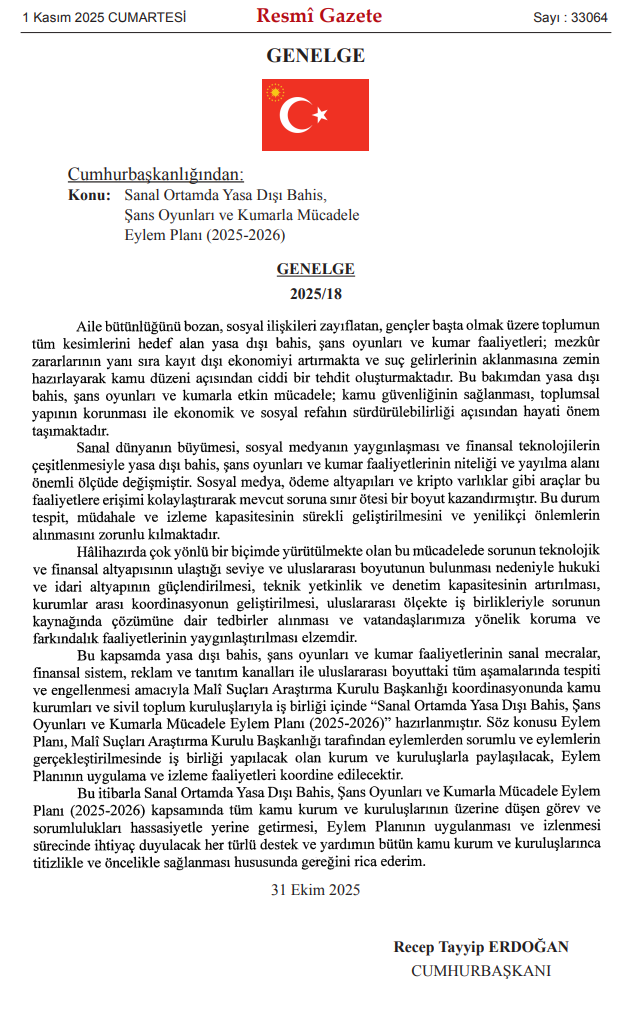 Resmî Gazete'de bugün yayımlanan Genelge 2025/18
