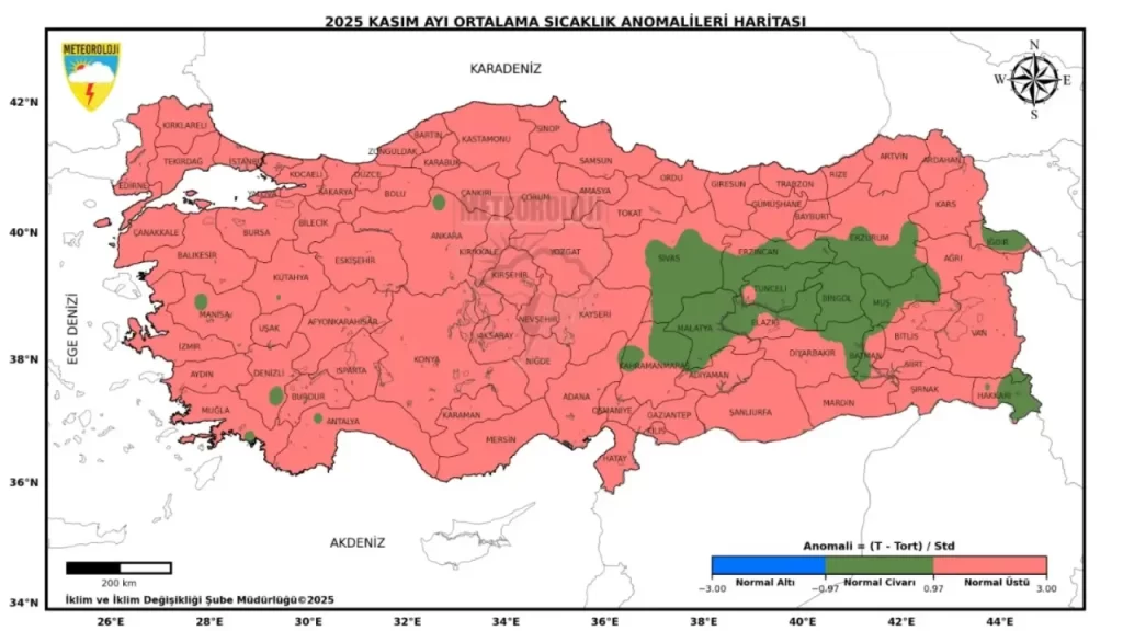 Kasım 2025’te Türkiye genelinde mevsim normalleri üzerinde sıcaklıklar kaydedildi