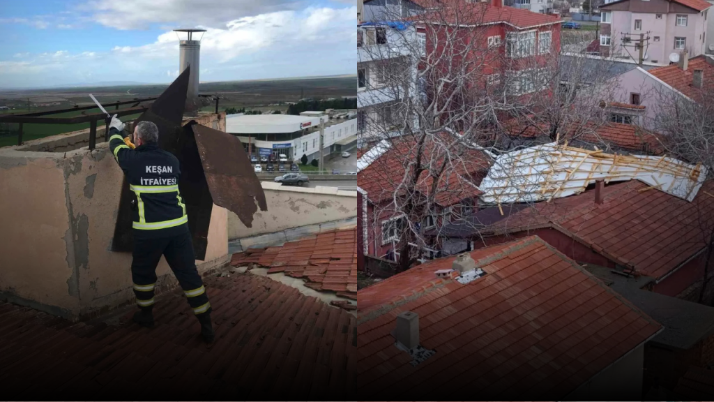 Keşan’da Kuvvetli Rüzgar Etkili Oldu, Çatı ve Tekne Kaybı Yaşandı
