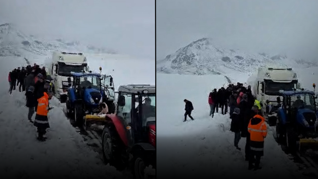 Karataş yolunda tırı durduran yoğun kar ve buzlanma sonrası ulaşım kilitlendi
