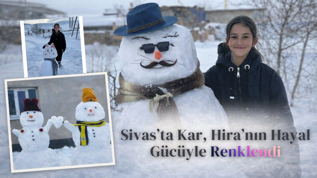 Karlı köyde yaratıcılıkla dolu anlar: Hira Merve’nin kardan sanatları