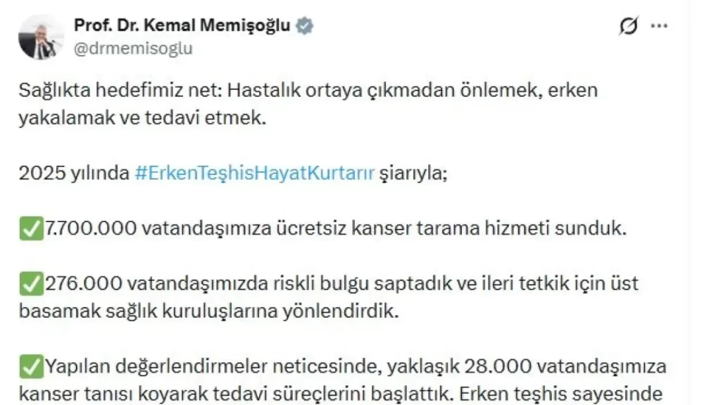 Hükümetten ücretsiz kanser taramalarıyla erken teşhis vurgusu