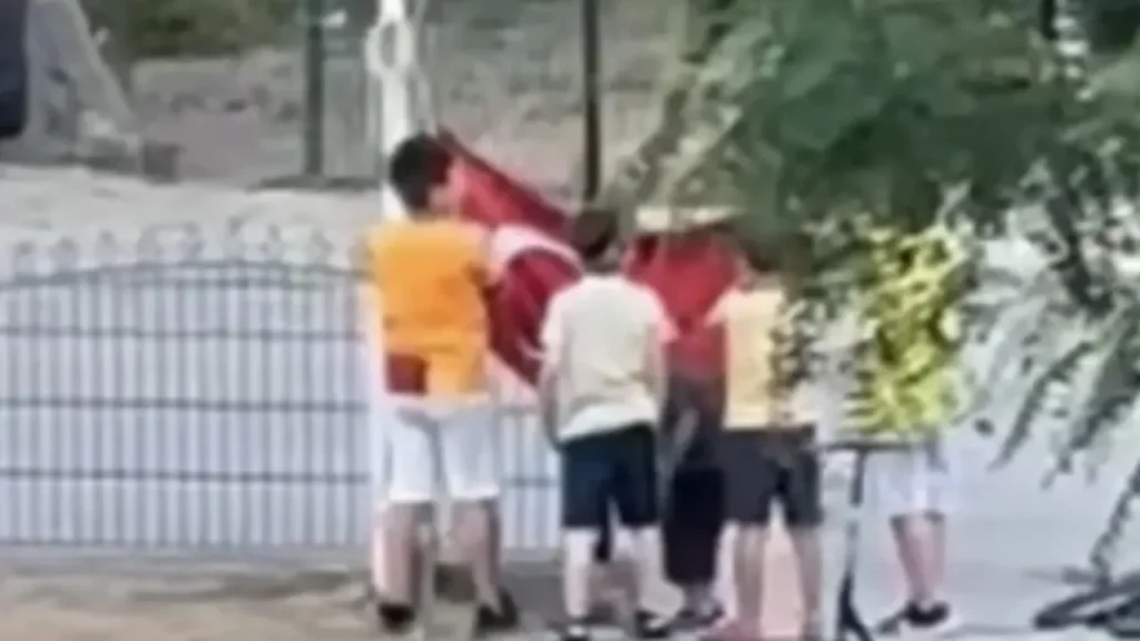 Parkta Dertli Türk Bayrağı: Gönder İpe Tekrar Hizmete