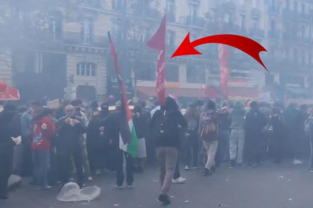 Fransa’daki protestolarda TİP bayrağı dikkat çekti